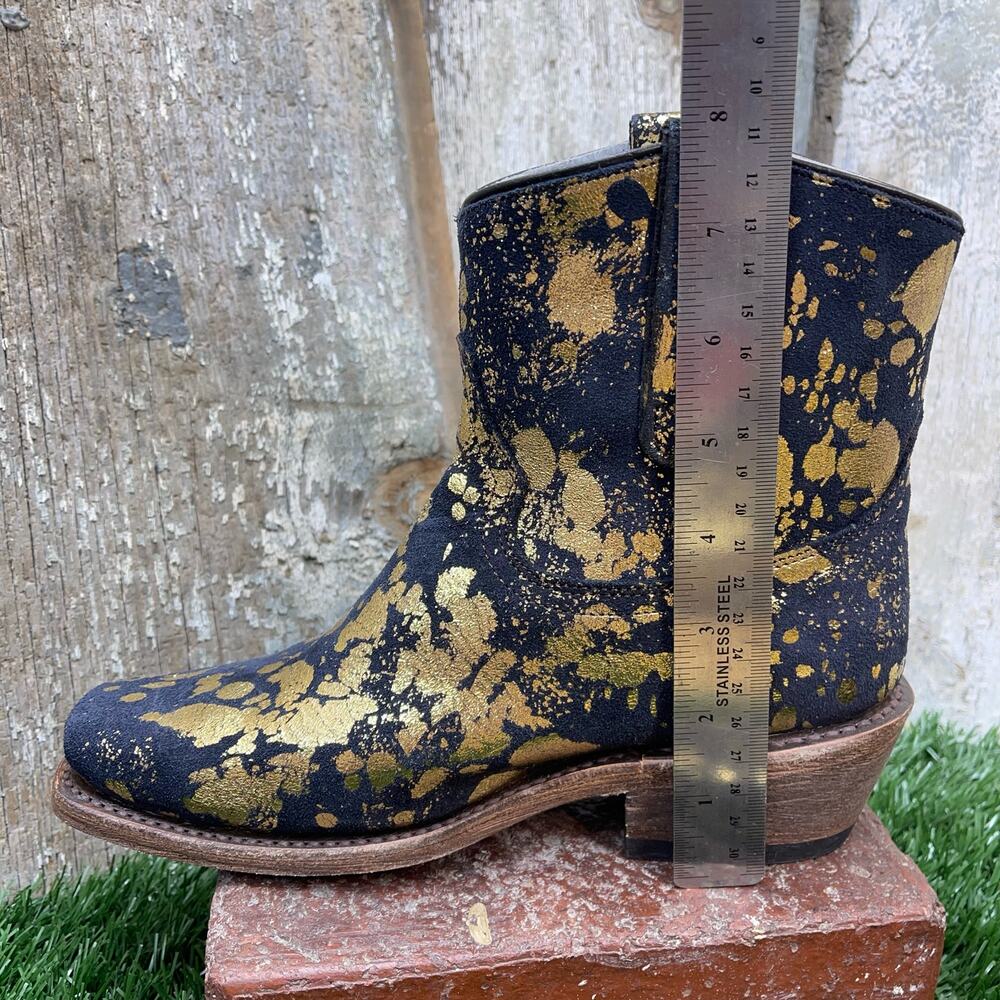 CoFi Leathers Charcoal Gold Metallic Short Cowboy Boots Women's 6 - Picture 4 of 8
